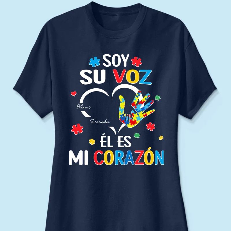 Soy Su Voz Él Es Mi Corazón I'm His Voice He's My Heart - Personalized Shirt - Spanish Ver Autism Awareness - Image 18