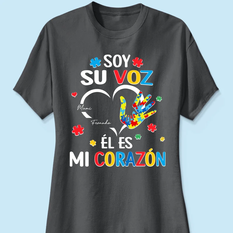 Soy Su Voz Él Es Mi Corazón I'm His Voice He's My Heart - Personalized Shirt - Spanish Ver Autism Awareness - Image 19