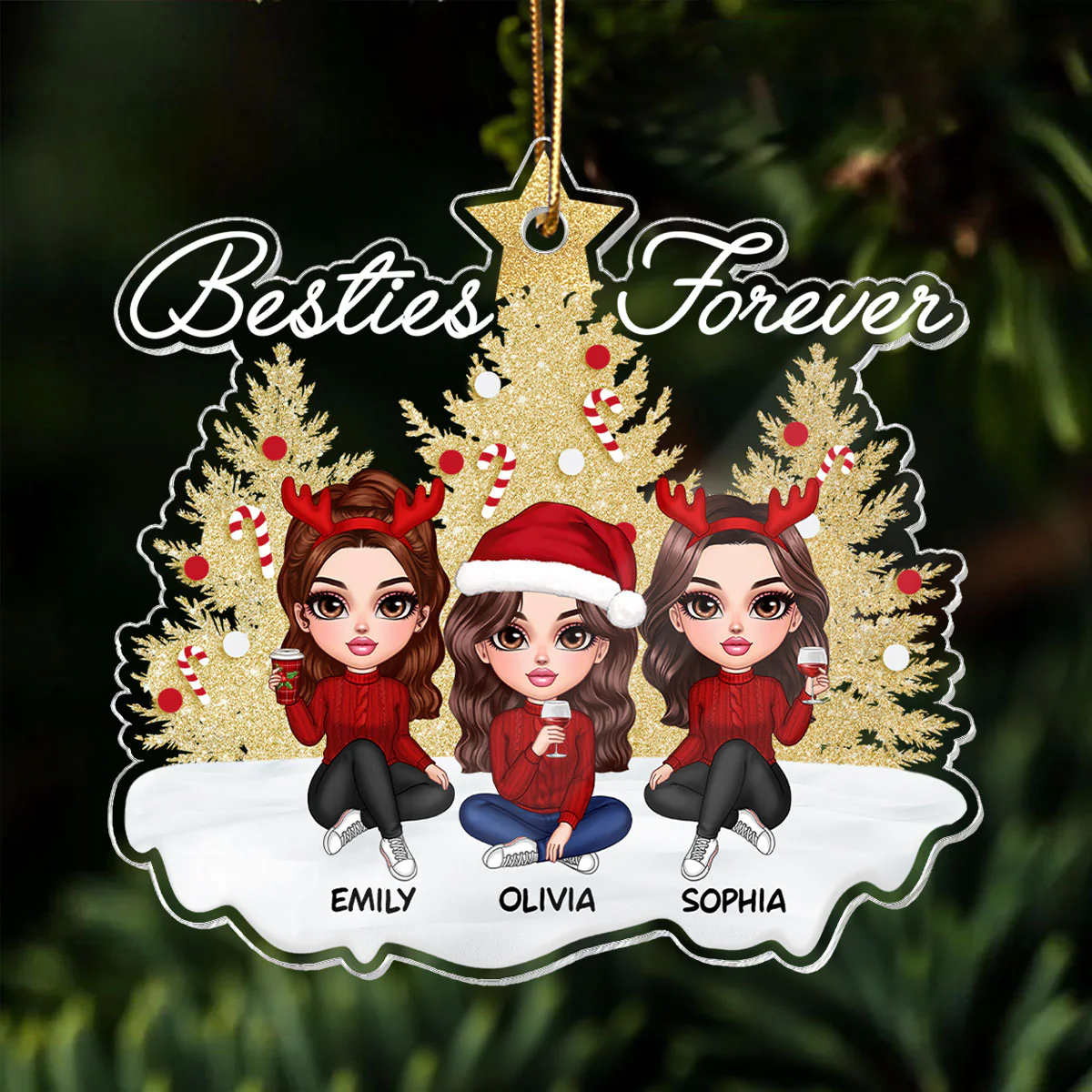Sparkling Christmas Tree Besties Forever Personalized Acrylic Ornament, Christmas Gift For Best Friends - Image 7