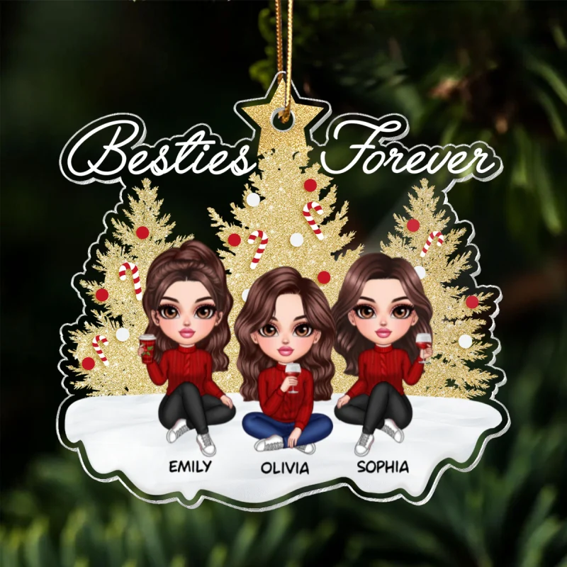 Sparkling Christmas Tree Besties Forever Personalized Acrylic Ornament, Christmas Gift For Best Friends - Image 9