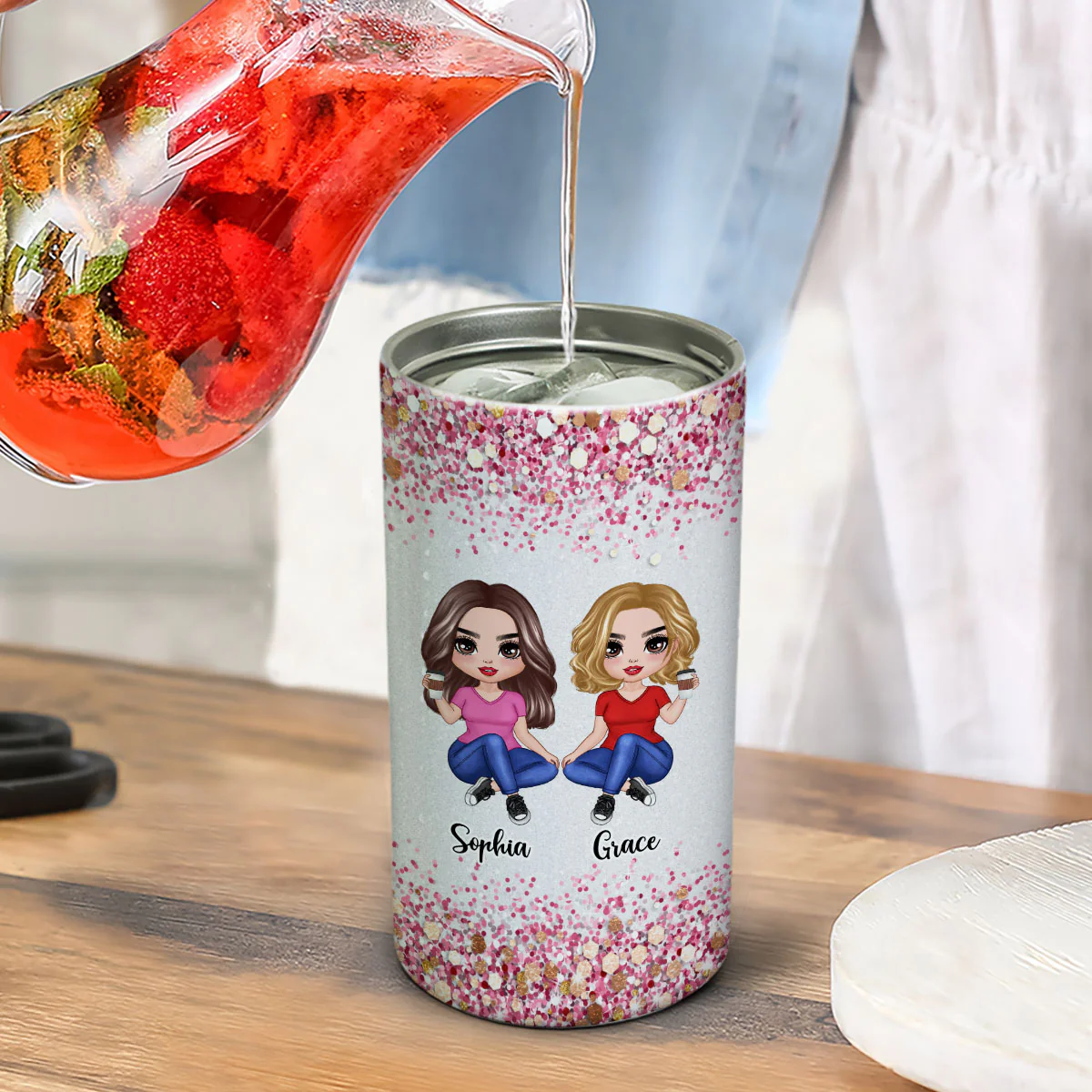 Sparkling Doll Besties Gift For Best Friends Personalized 4 In 1 Can Cooler - Image 4