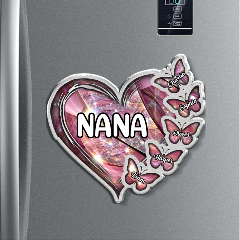 Sparkling Grandma Mom Heart Butterfly Kids Personalized Acrylic Magnet - Image 7