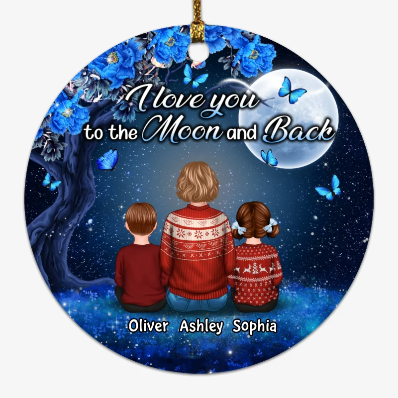 Sparkling Moon Grandma Grandkid Personalized Circle Ornament - Image 2