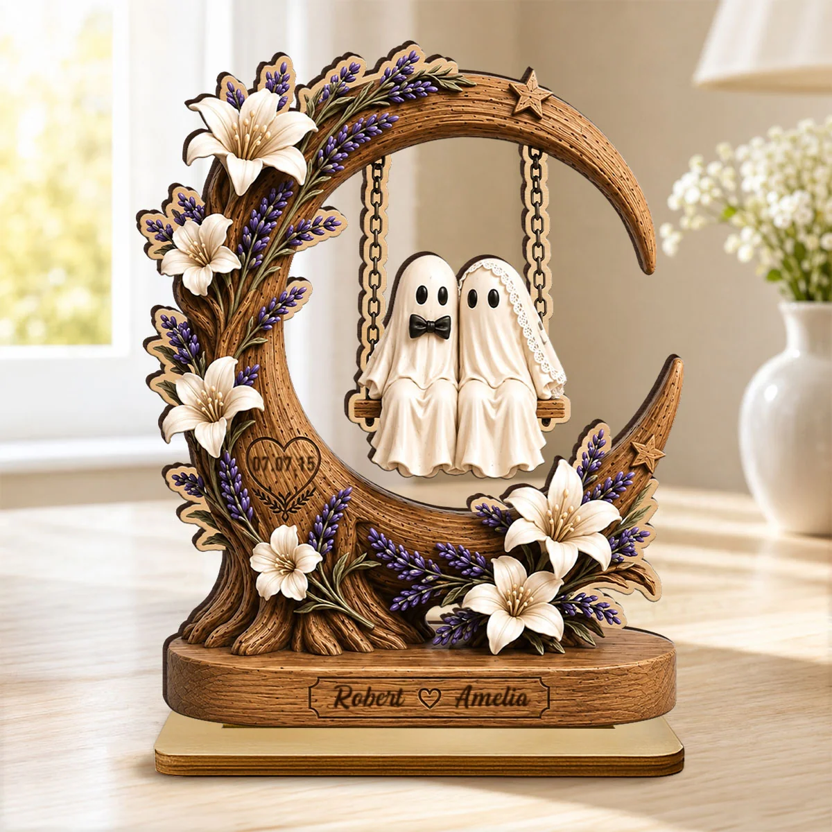 Spooky Bride Groom Couple - Personalized 2-Layered Wooden Plaque - Anniversary, Halloween Gift For Couple - Image 10