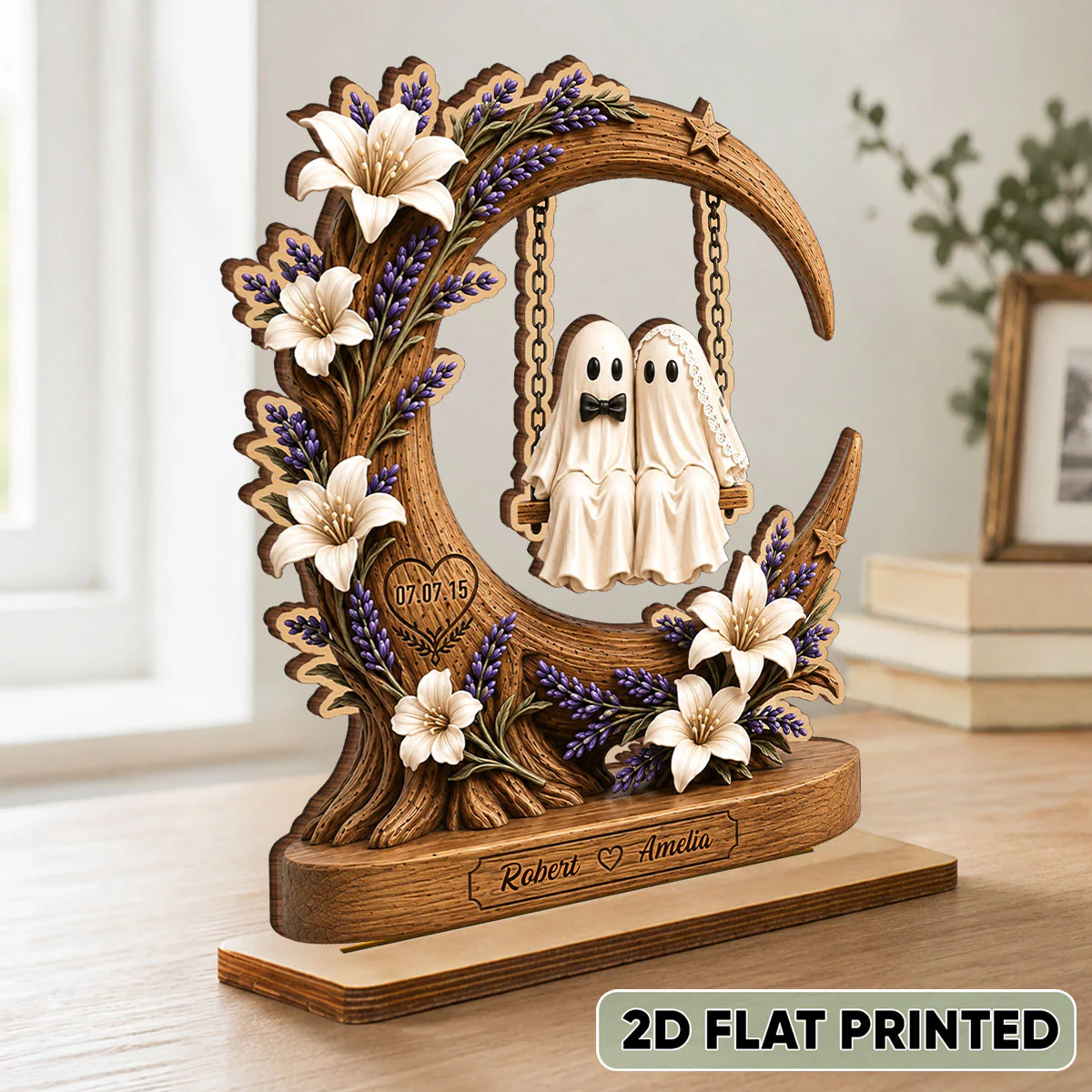 Spooky Bride Groom Couple - Personalized 2-Layered Wooden Plaque - Anniversary, Halloween Gift For Couple - Image 2
