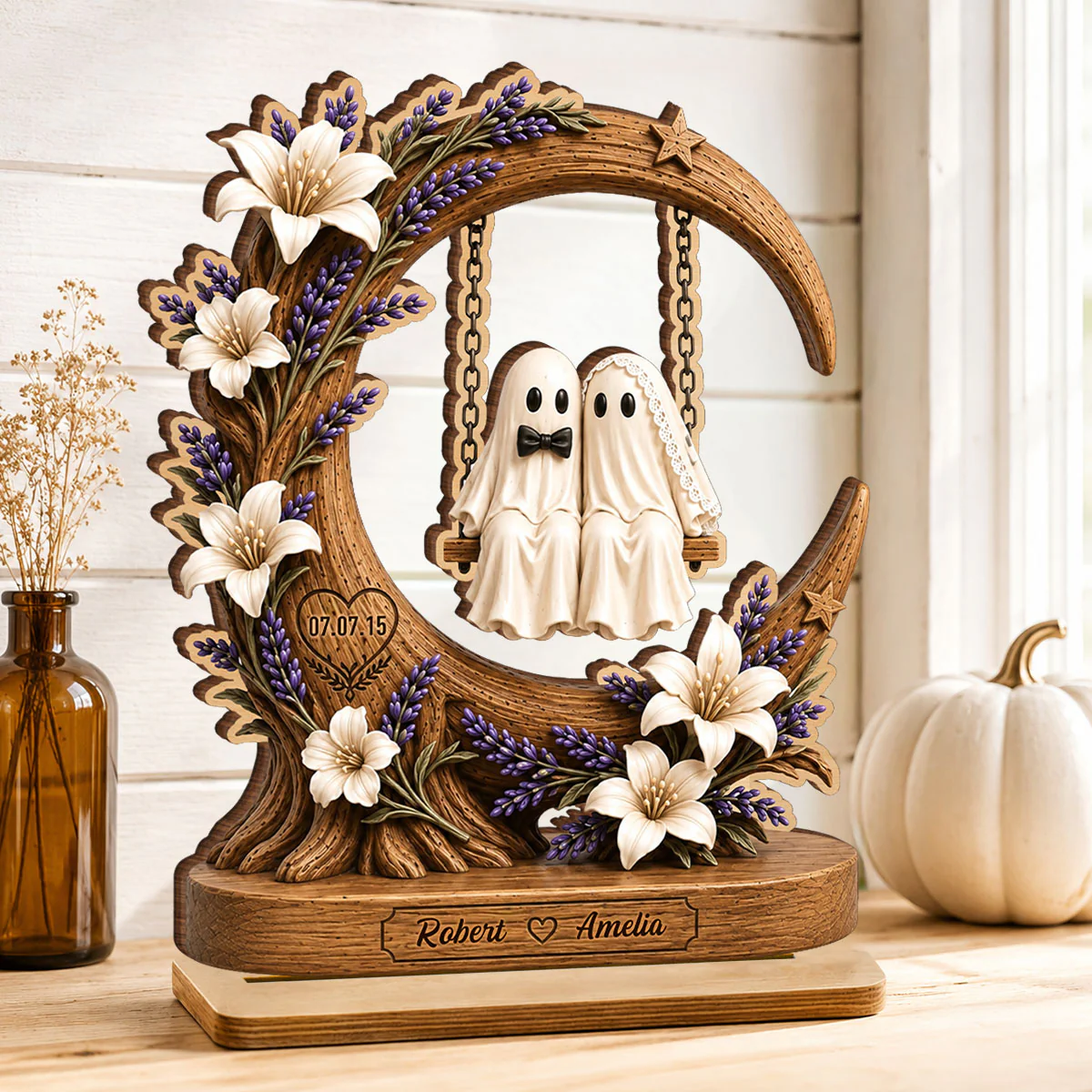 Spooky Bride Groom Couple - Personalized 2-Layered Wooden Plaque - Anniversary, Halloween Gift For Couple - Image 3
