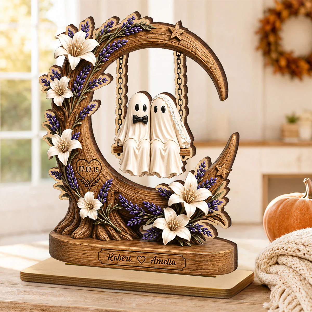 Spooky Bride Groom Couple - Personalized 2-Layered Wooden Plaque - Anniversary, Halloween Gift For Couple - Image 5