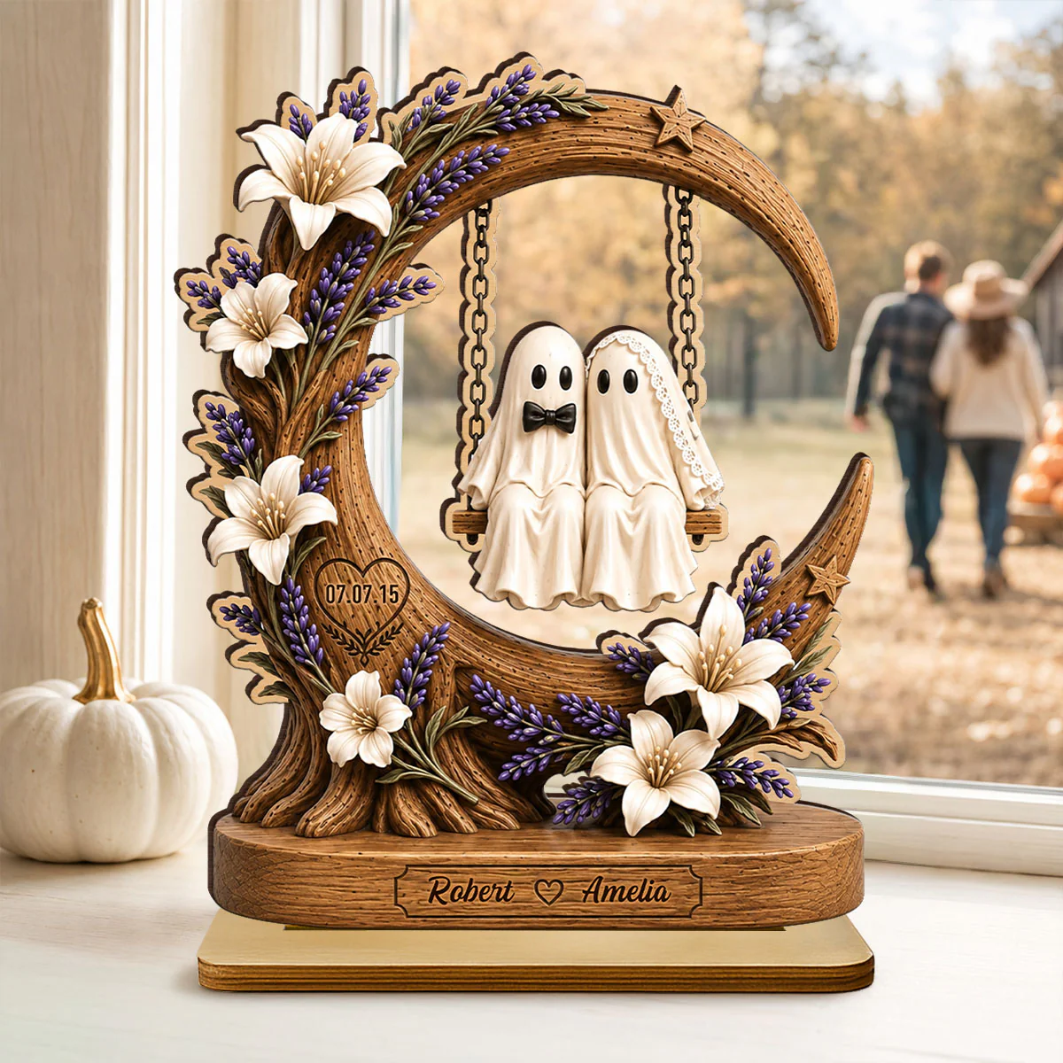 Spooky Bride Groom Couple - Personalized 2-Layered Wooden Plaque - Anniversary, Halloween Gift For Couple - Image 6