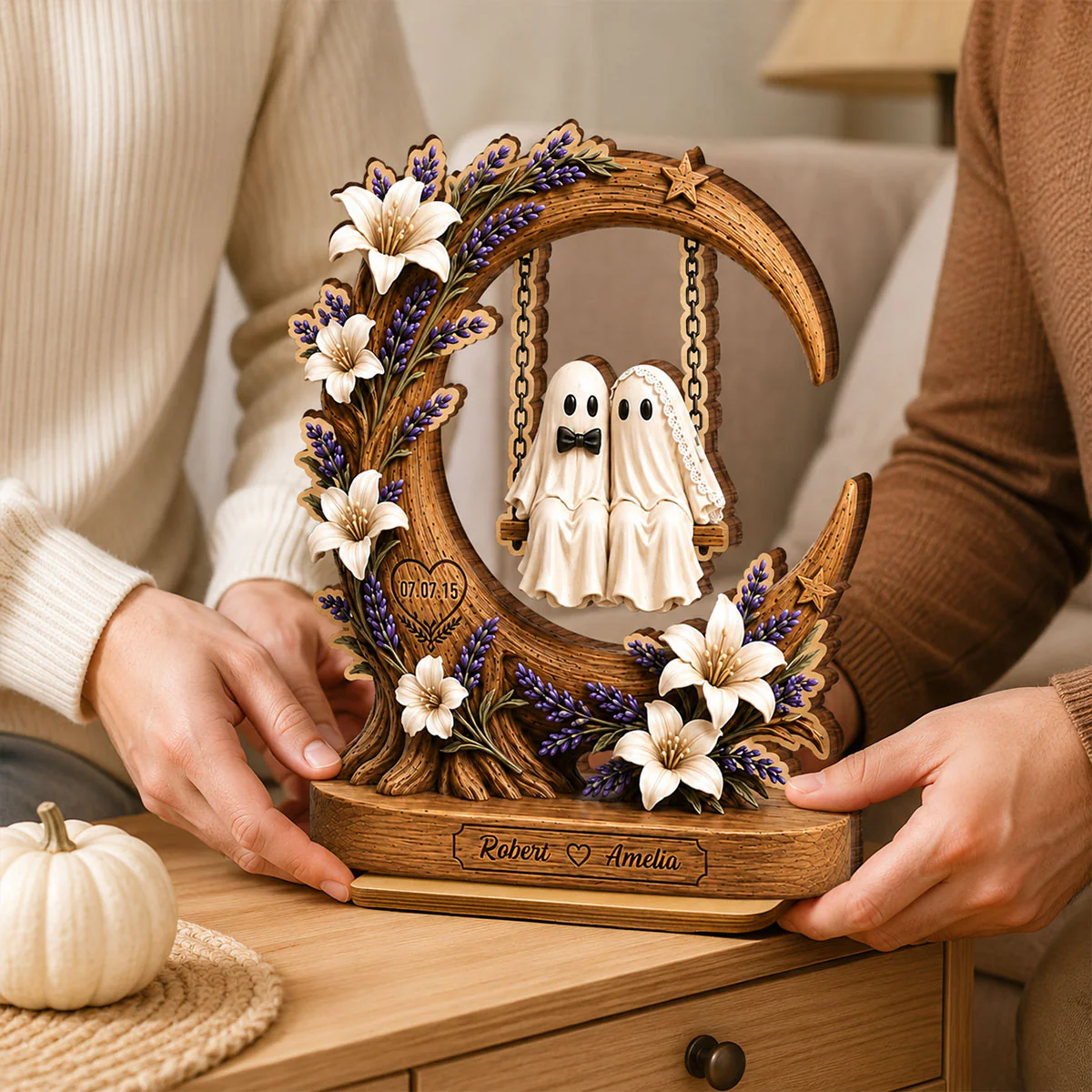 Spooky Bride Groom Couple - Personalized 2-Layered Wooden Plaque - Anniversary, Halloween Gift For Couple - Image 7