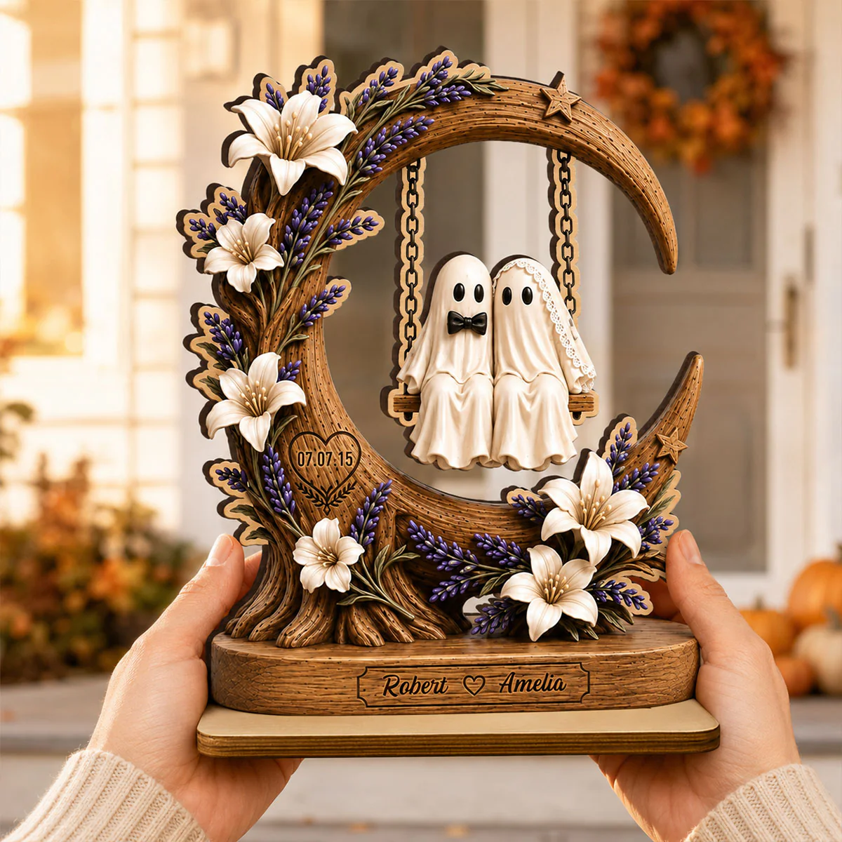 Spooky Bride Groom Couple - Personalized 2-Layered Wooden Plaque - Anniversary, Halloween Gift For Couple - Image 8