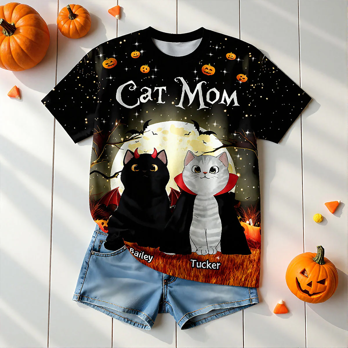 Spooky Cats In Halloween Moon Light Personalized Shirt, Halloween Costume For Cat Lover - Image 10