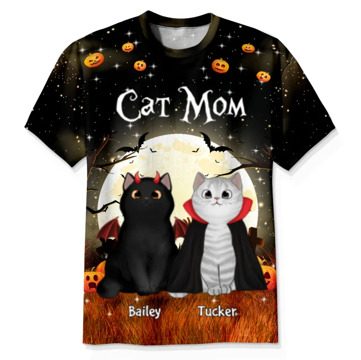Spooky Cats In Halloween Moon Light Personalized Shirt, Halloween Costume For Cat Lover - Image 12