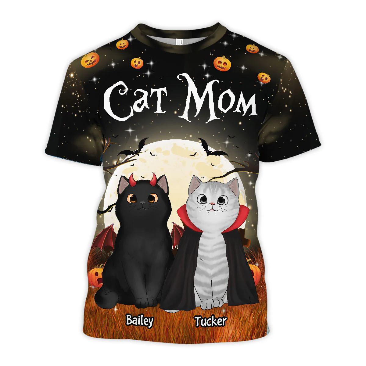 Spooky Cats In Halloween Moon Light Personalized Shirt, Halloween Costume For Cat Lover - Image 5