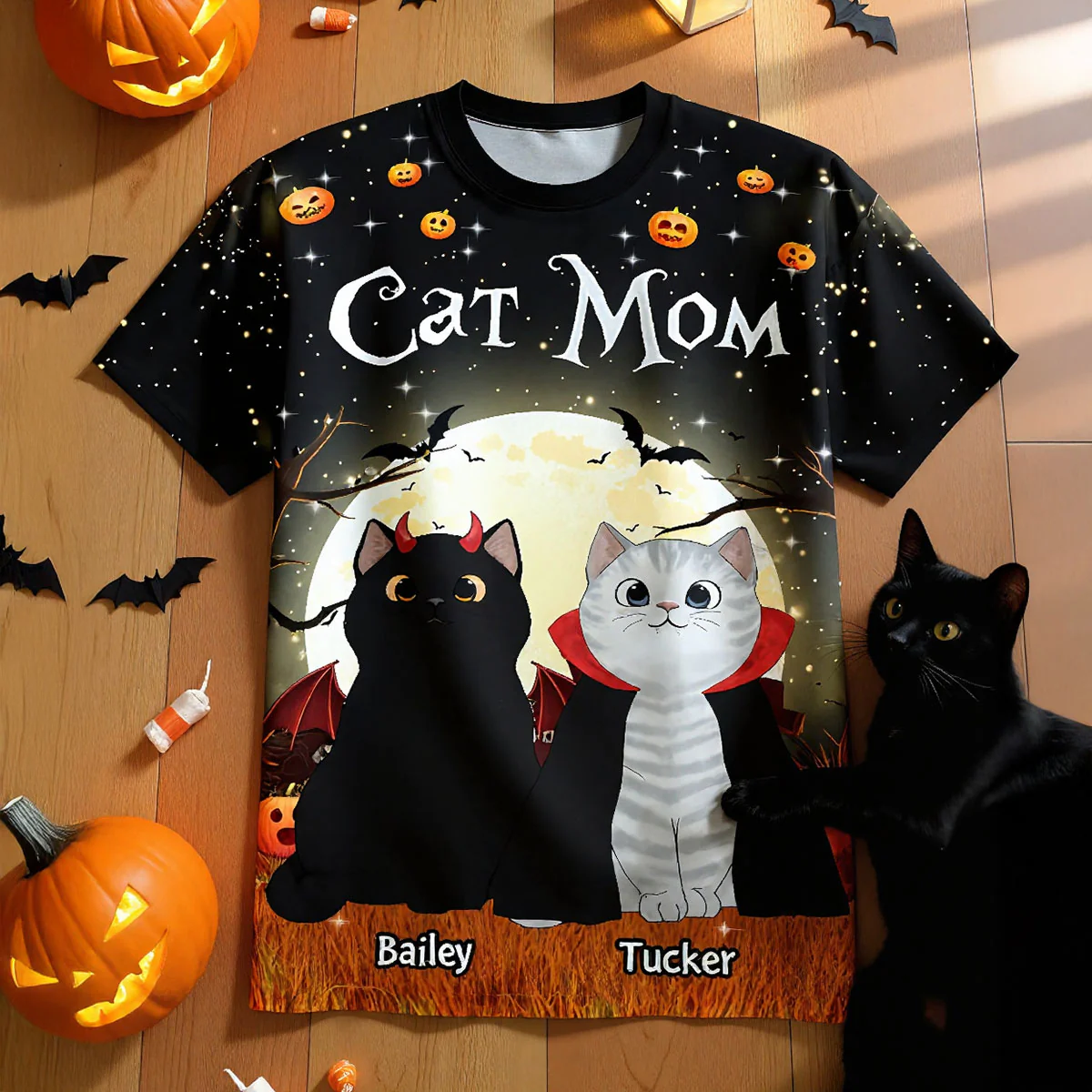 Spooky Cats In Halloween Moon Light Personalized Shirt, Halloween Costume For Cat Lover - Image 7