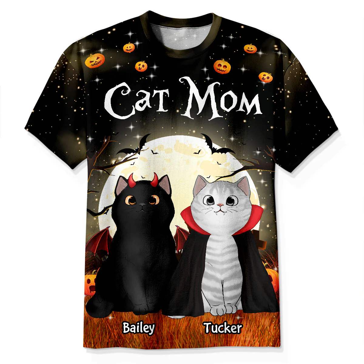 Spooky Cats In Halloween Moon Light Personalized Shirt, Halloween Costume For Cat Lover - Image 8