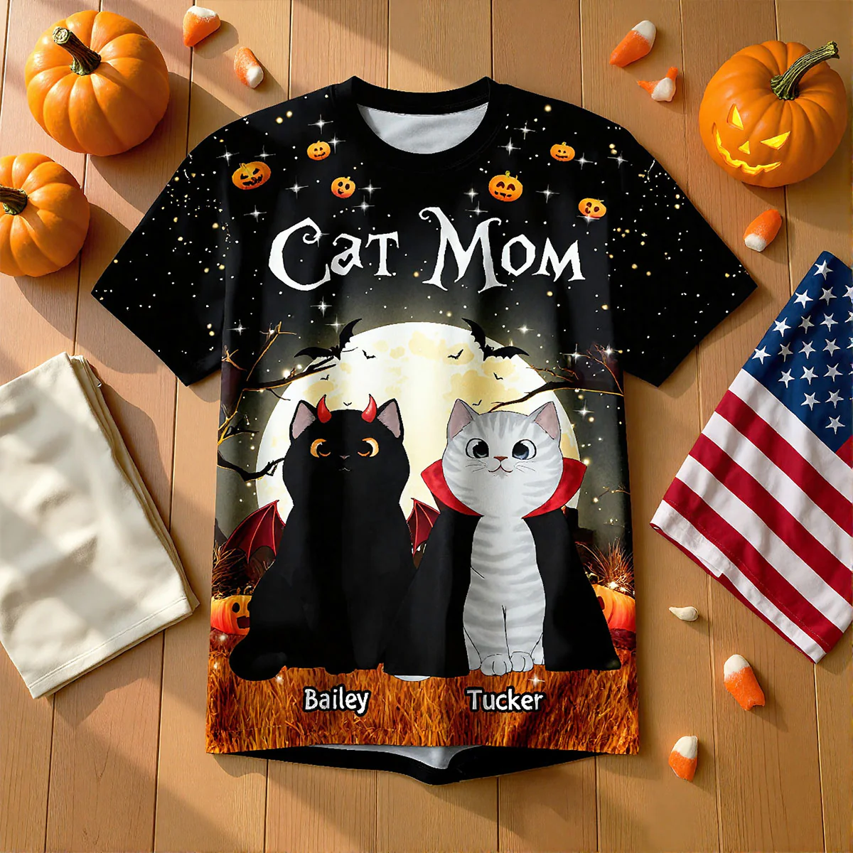 Spooky Cats In Halloween Moon Light Personalized Shirt, Halloween Costume For Cat Lover - Image 9