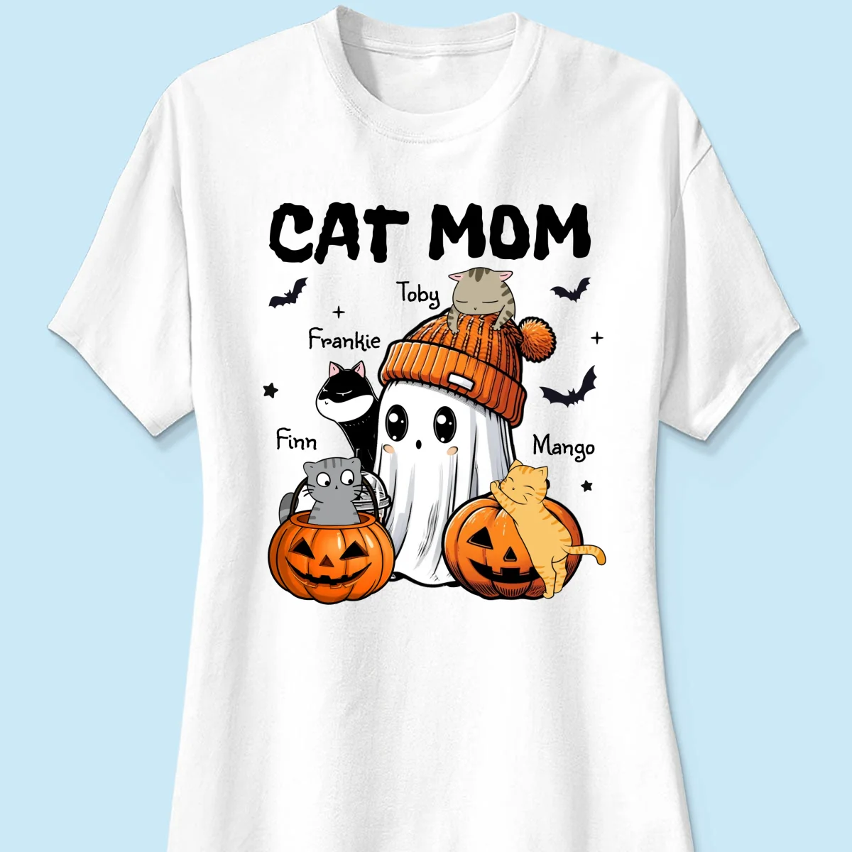 Spooky Ghost Cat Mom Personalized Halloween Shirt - Image 11