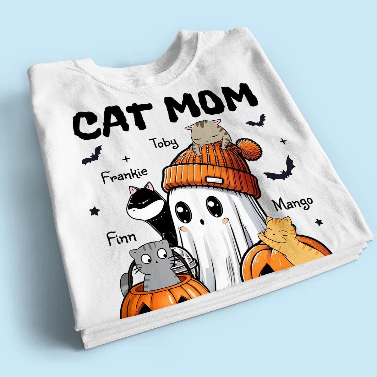 Spooky Ghost Cat Mom Personalized Halloween Shirt - Image 2