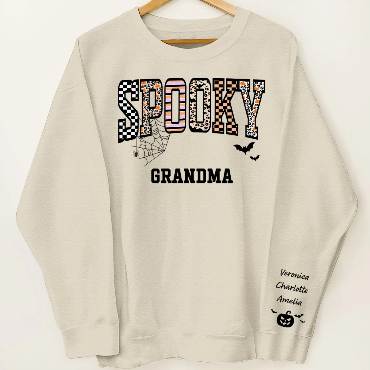 Spooky Grandma Halloween Vibe Personalized Sleeve Printed Sweatshirt - Image 10