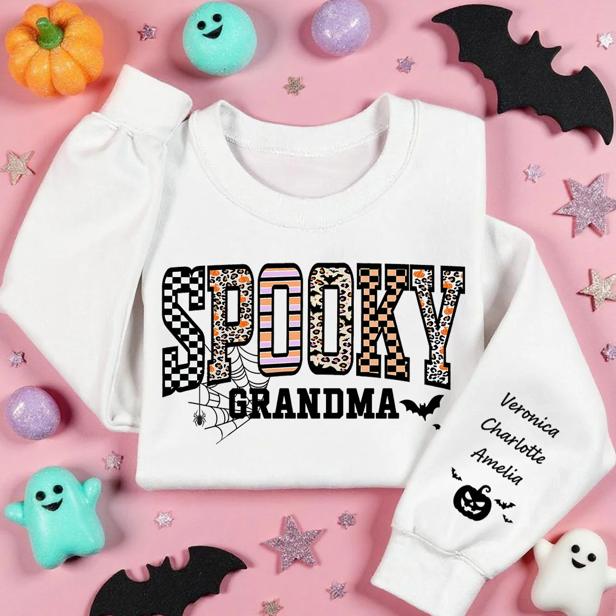 Spooky Grandma Halloween Vibe Personalized Sleeve Printed Sweatshirt - Image 6