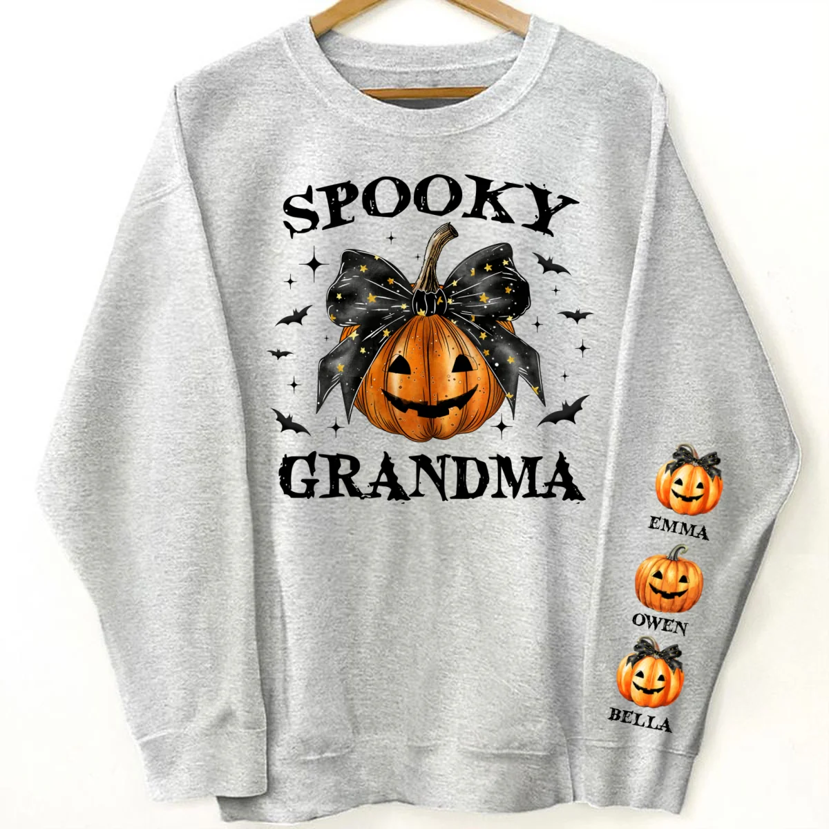 Spooky Grandma Mom Halloween Pumpkin Personalized Sleeve Printed Sweatshirt - Image 8