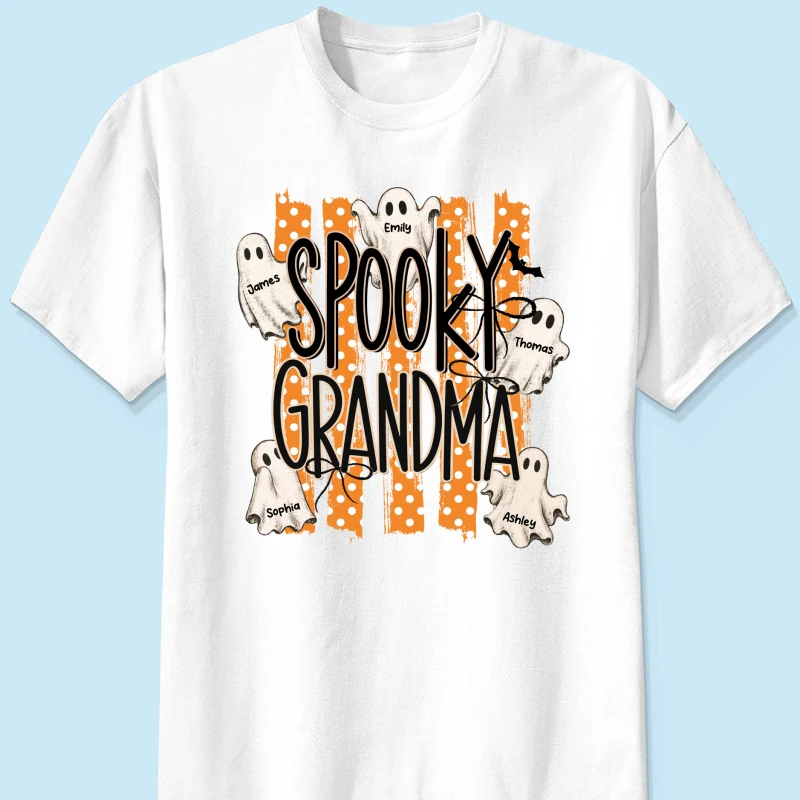 Spooky Grandma Striped Halloween Ghosts - Personalized Shirt - Image 12
