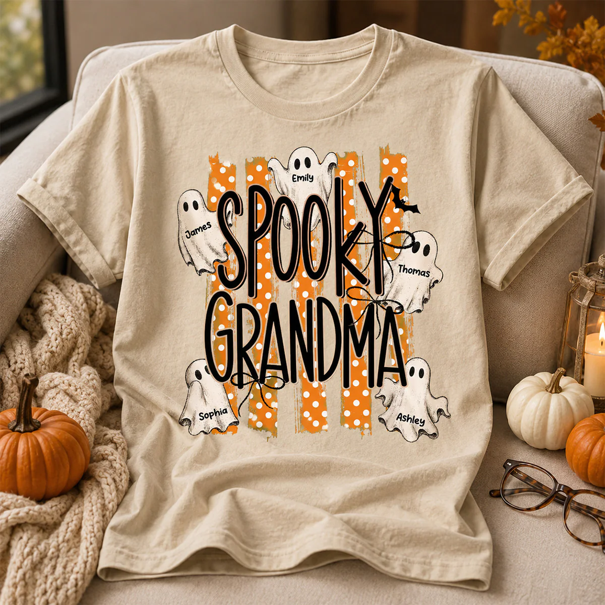 Spooky Grandma Striped Halloween Ghosts - Personalized Shirt - Image 2