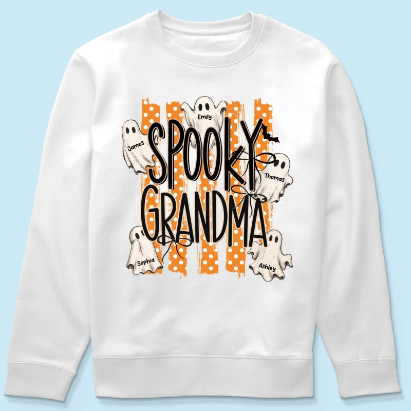 Spooky Grandma Striped Halloween Ghosts - Personalized Shirt - Image 20