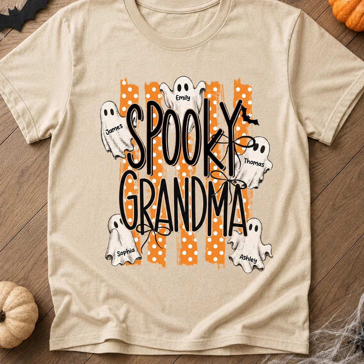 Spooky Grandma Striped Halloween Ghosts - Personalized Shirt - Image 3