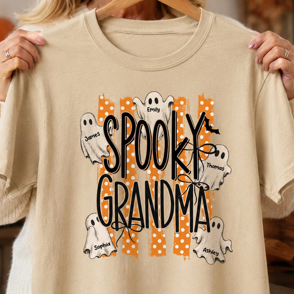 Spooky Grandma Striped Halloween Ghosts - Personalized Shirt - Image 4