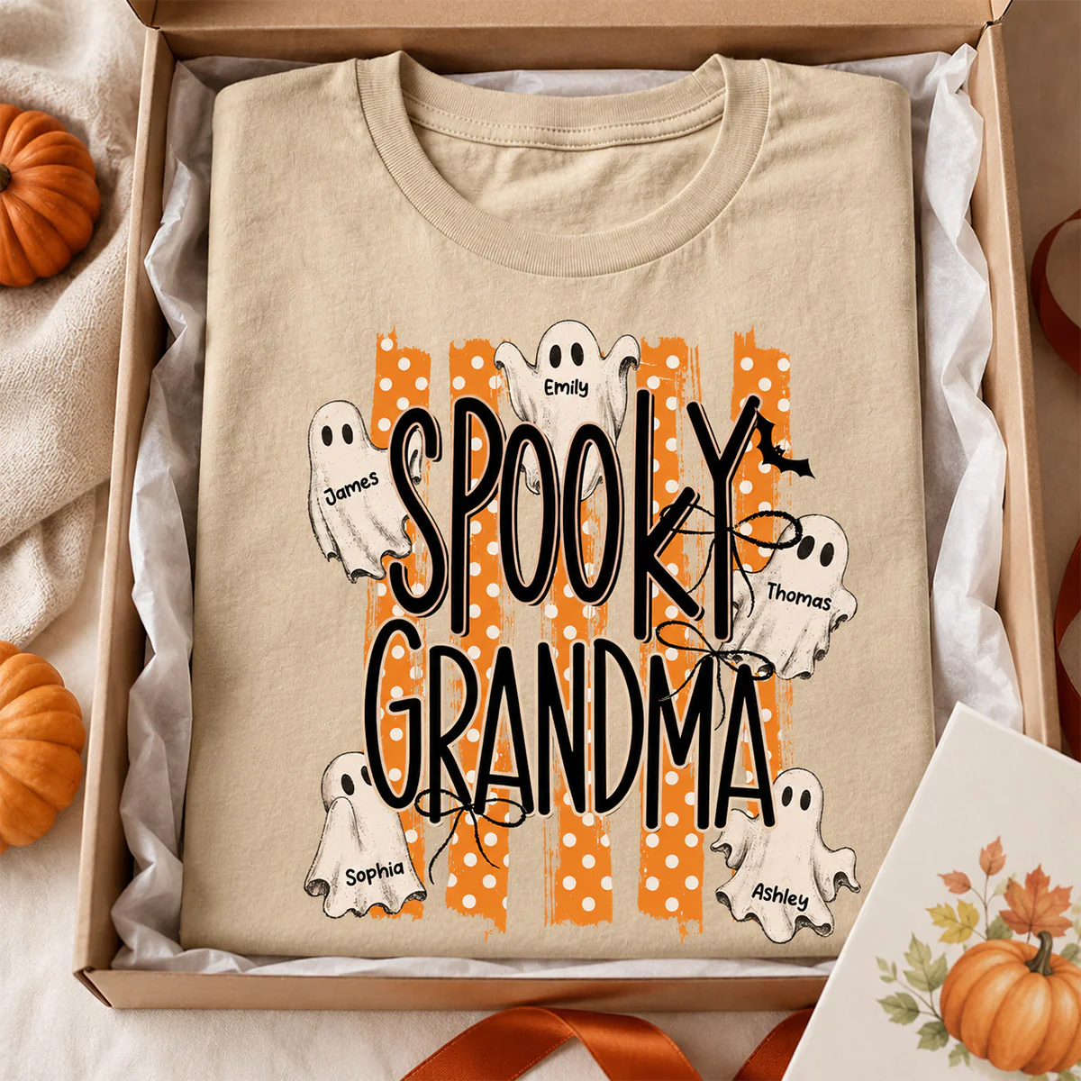 Spooky Grandma Striped Halloween Ghosts - Personalized Shirt - Image 5
