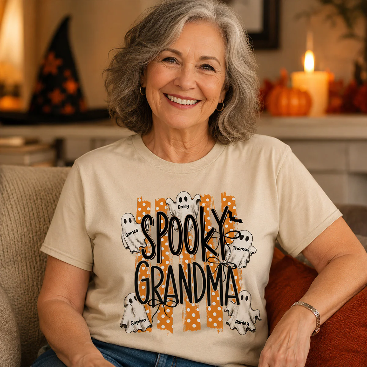 Spooky Grandma Striped Halloween Ghosts - Personalized Shirt - Image 6