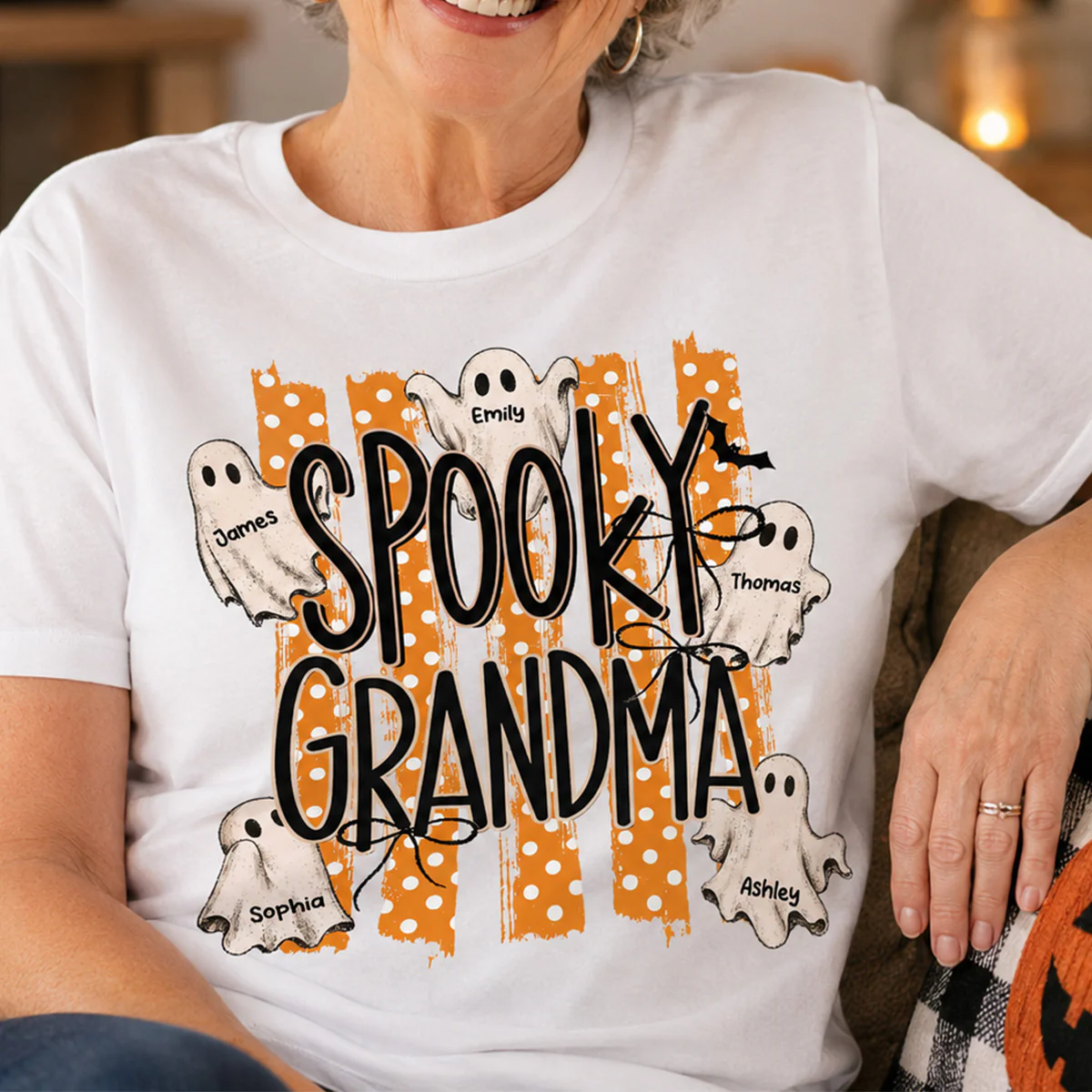 Spooky Grandma Striped Halloween Ghosts - Personalized Shirt - Image 7