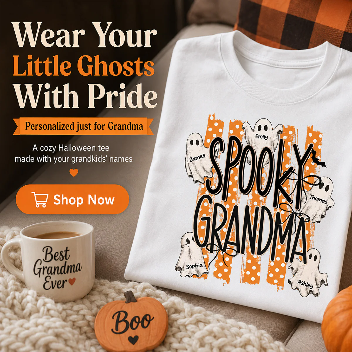 Spooky Grandma Striped Halloween Ghosts - Personalized Shirt - Image 8