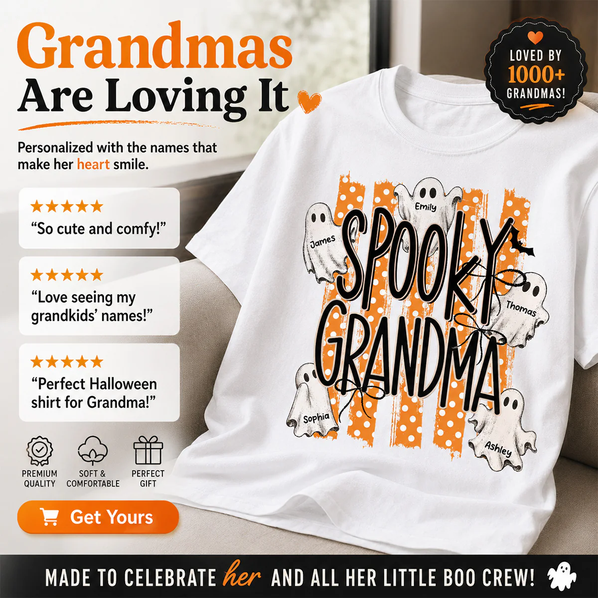 Spooky Grandma Striped Halloween Ghosts - Personalized Shirt - Image 9