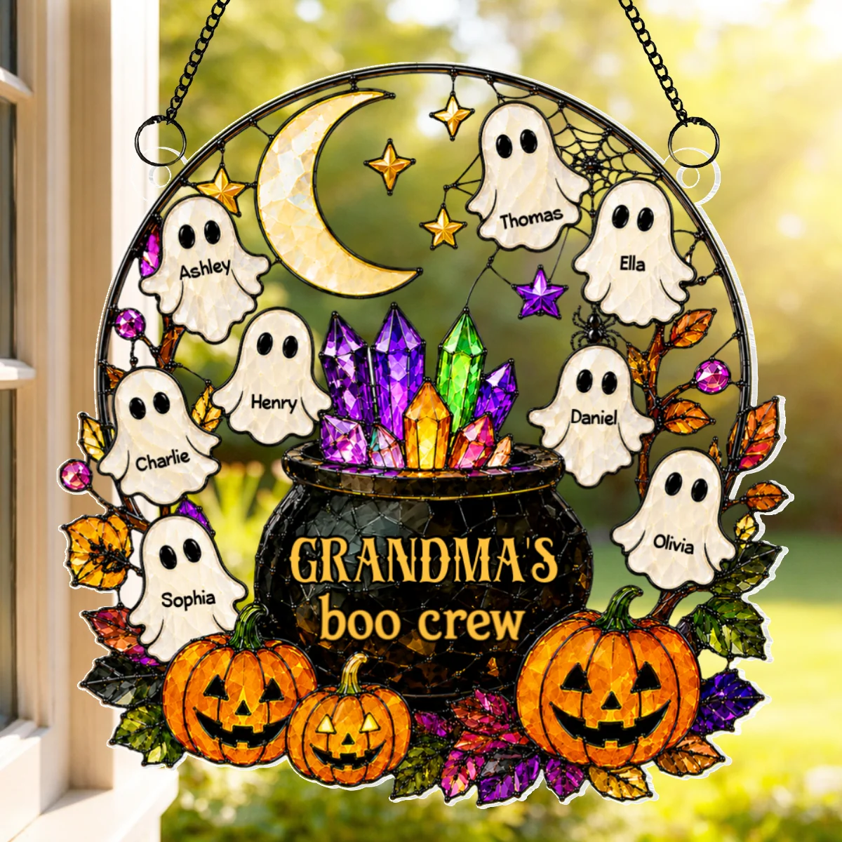 Spooky Grandma's Boo Crew Cauldron - Personalized Acrylic Window Hanging - Halloween Decoration For Grandma - Image 7
