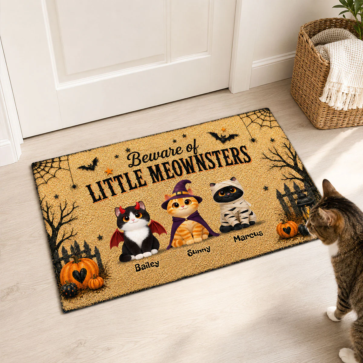 Spooky Halloween Beware of Little Cats Meownsters - Personalized Doormat - Halloween Gift For Cat Lovers, Halloween Decor - Image 2