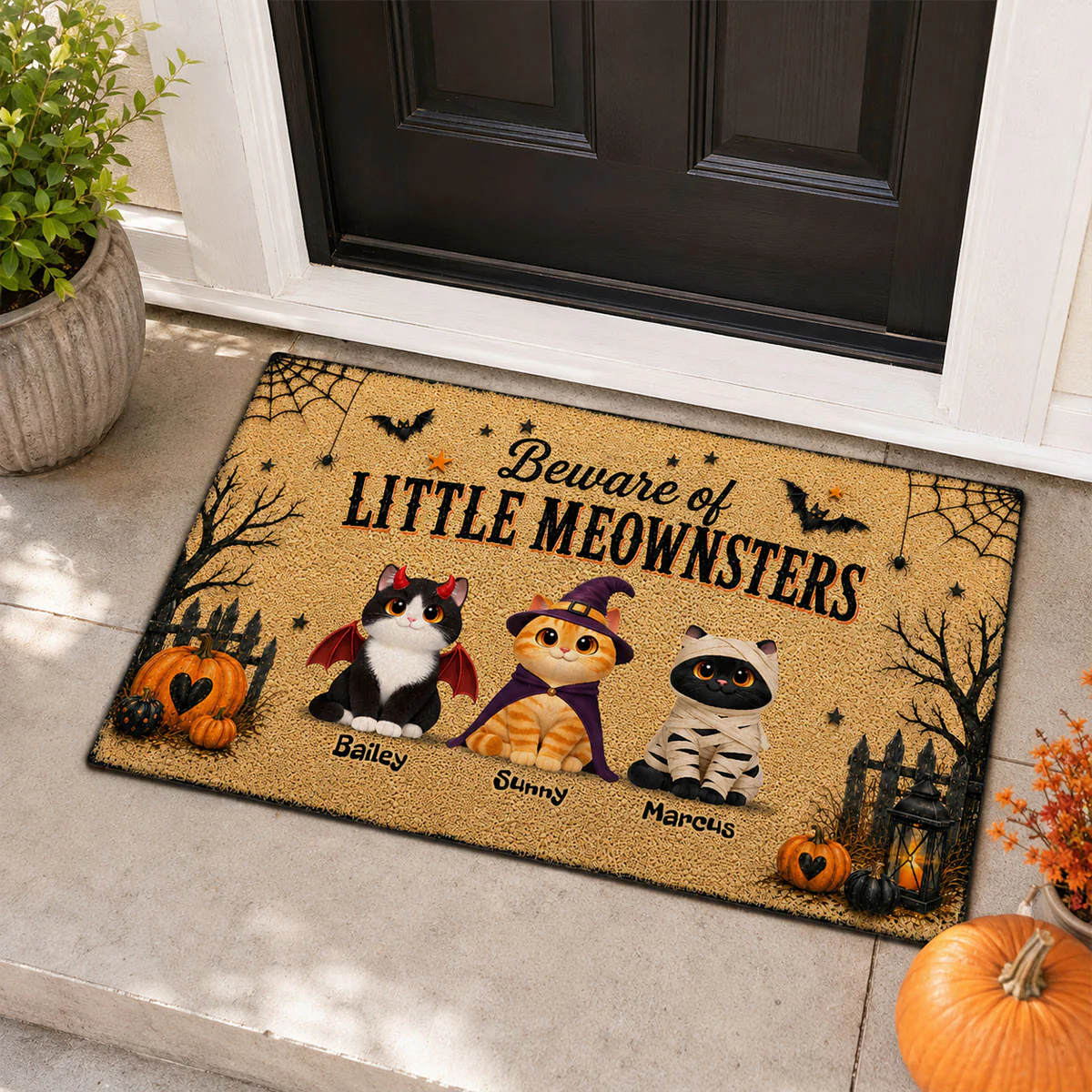 Spooky Halloween Beware of Little Cats Meownsters - Personalized Doormat - Halloween Gift For Cat Lovers, Halloween Decor - Image 3