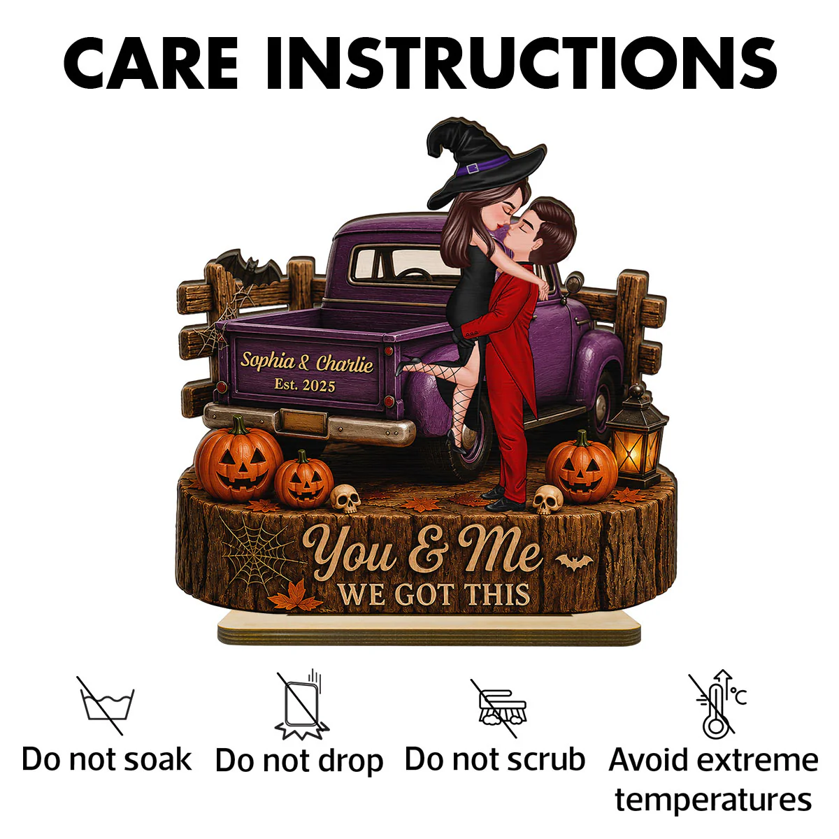 Spooky Halloween Couple Kissing - Personalized 2 Layered Wooden Plaque - Gift For Couple, Him, Her - Image 4