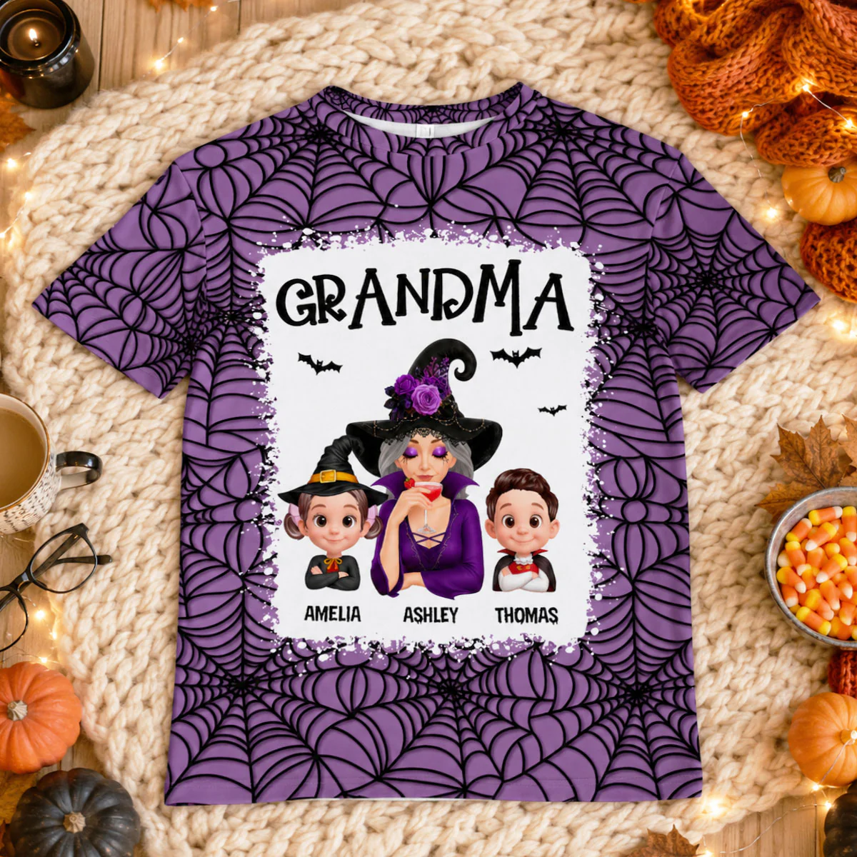Spooky Halloween Grandma Grandkids - Personalized Shirt - Halloween Gift For Grandma