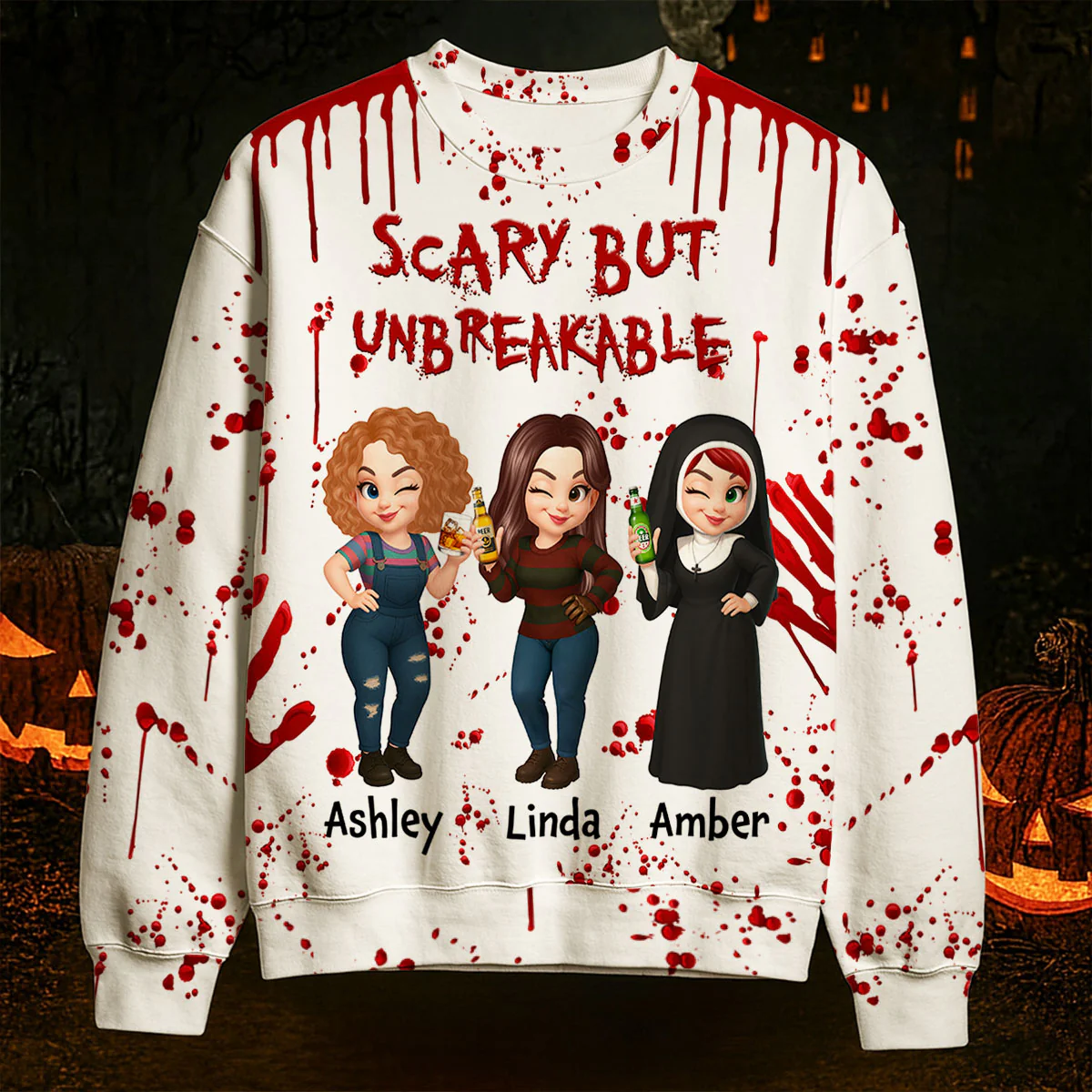 Spooky Halloween Partners In Crime Besties Sisters Personalized 3D Sweatshirt - Image 4