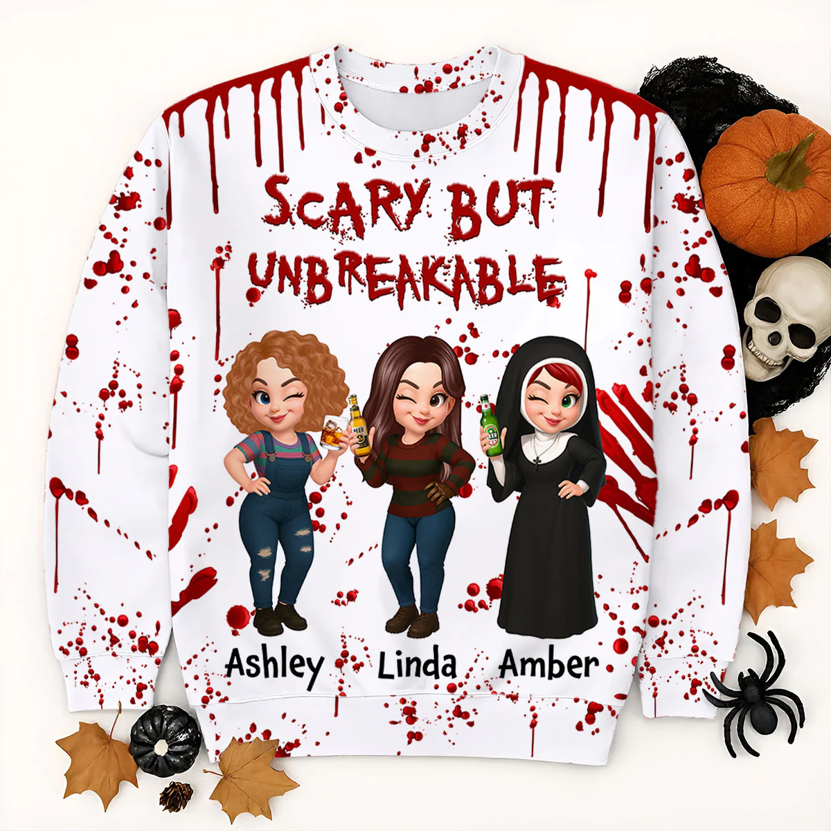 Spooky Halloween Partners In Crime Besties Sisters Personalized 3D Sweatshirt - Image 5