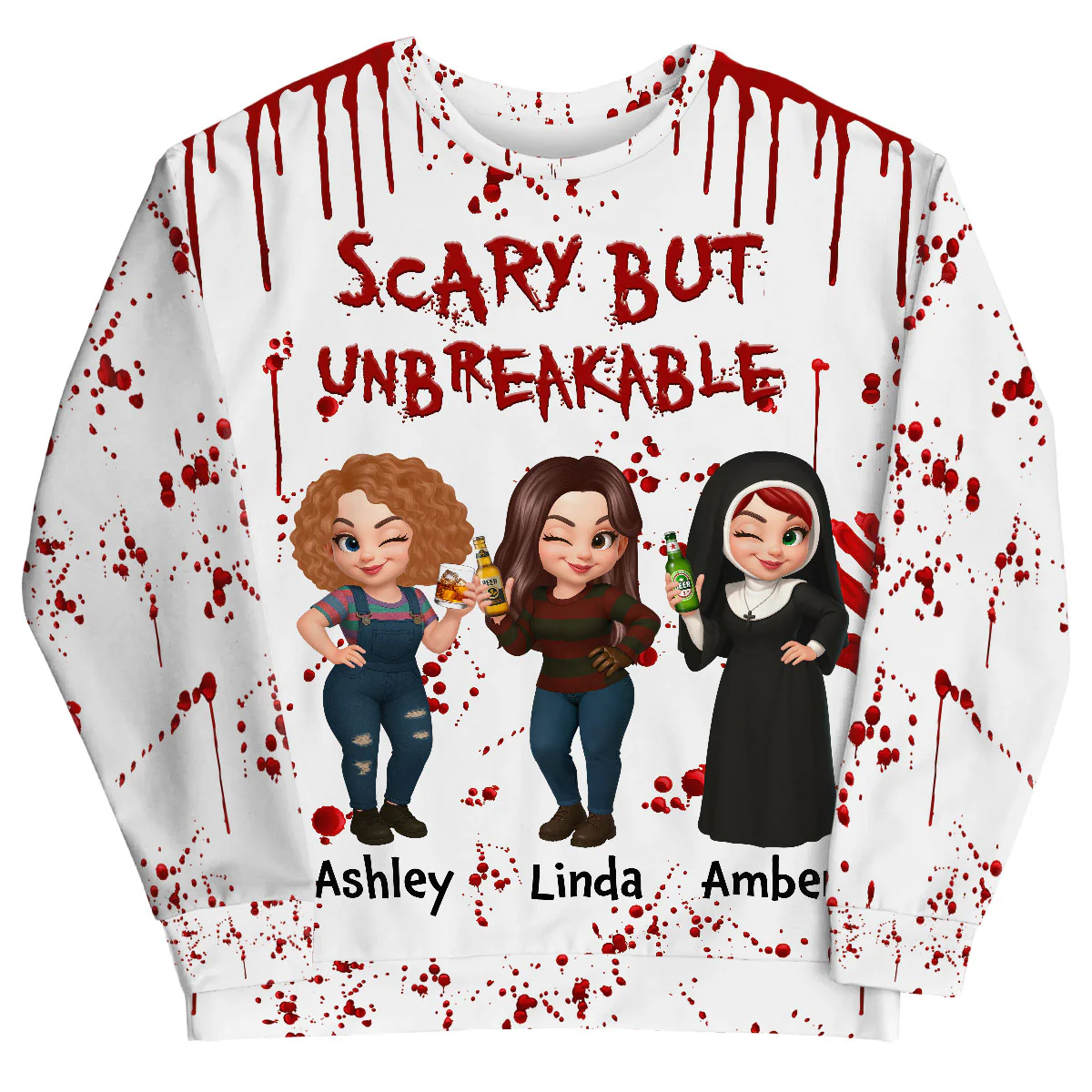 Spooky Halloween Partners In Crime Besties Sisters Personalized 3D Sweatshirt - Image 6