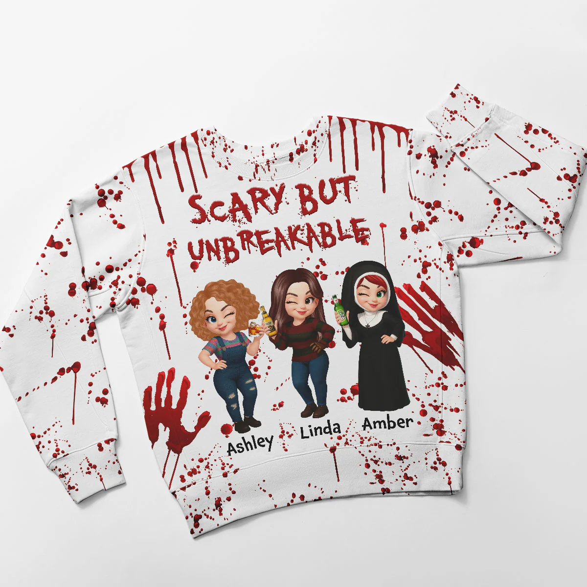 Spooky Halloween Partners In Crime Besties Sisters Personalized 3D Sweatshirt - Image 8