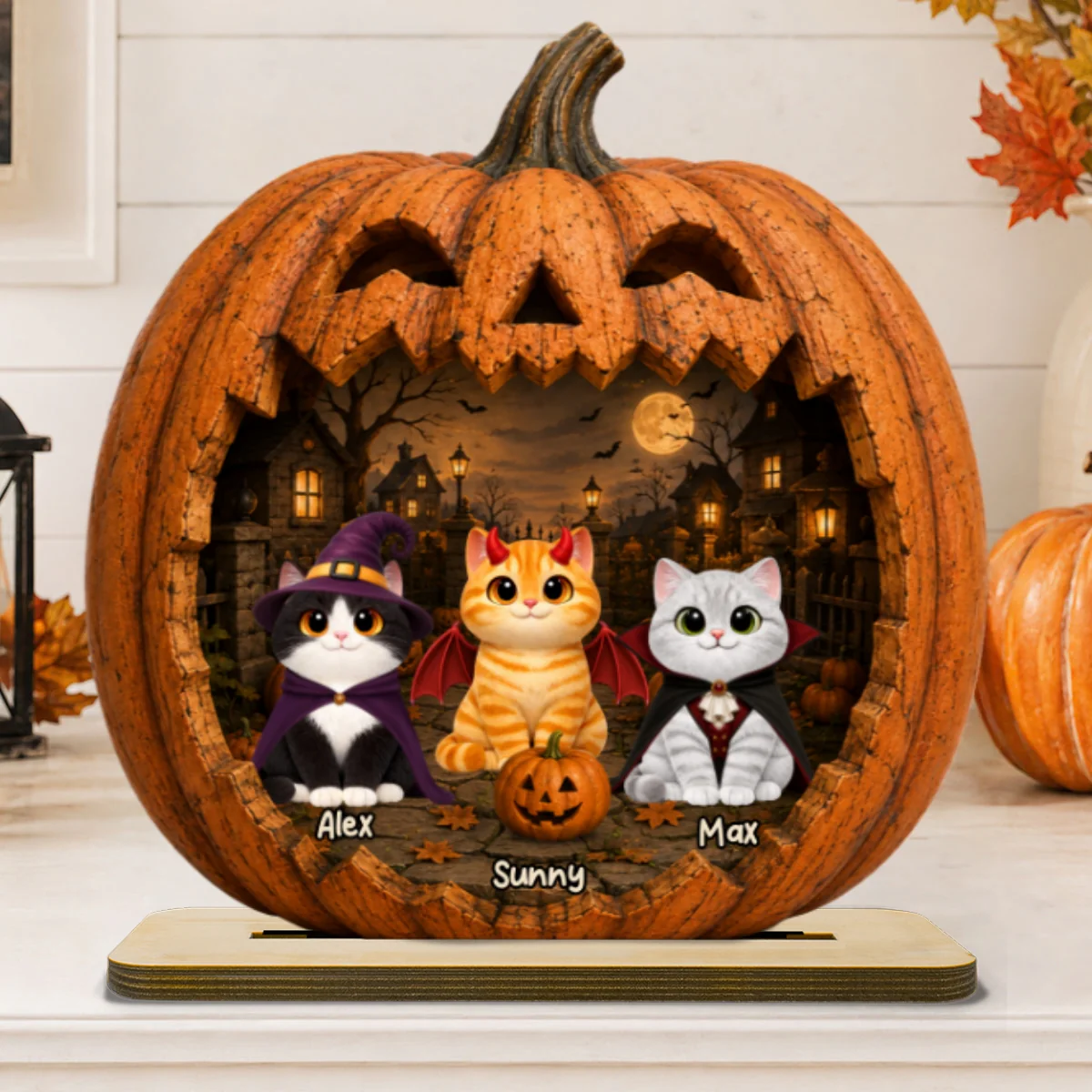 Spooky Halloween Pumpkin Cats - Personalized 2-Layered Wooden Plaque - Halloween Decor For Cat Lovers - Image 11
