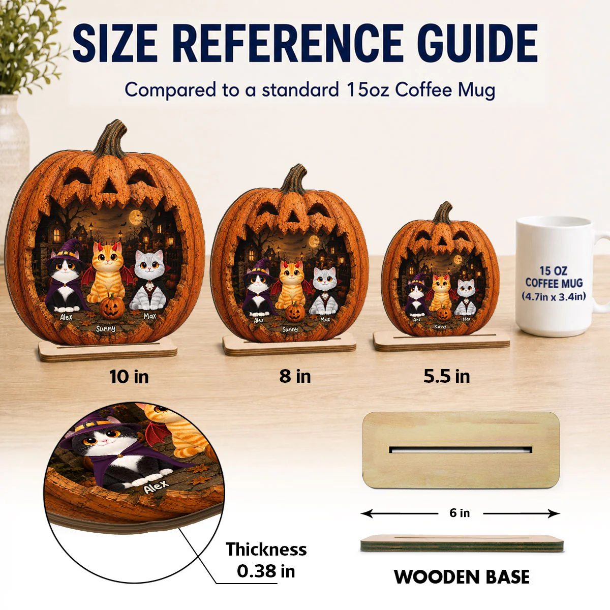 Spooky Halloween Pumpkin Cats - Personalized 2-Layered Wooden Plaque - Halloween Decor For Cat Lovers - Image 4