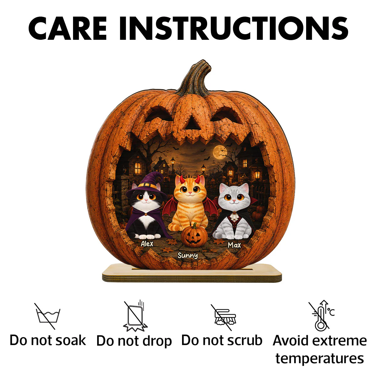 Spooky Halloween Pumpkin Cats - Personalized 2-Layered Wooden Plaque - Halloween Decor For Cat Lovers - Image 6