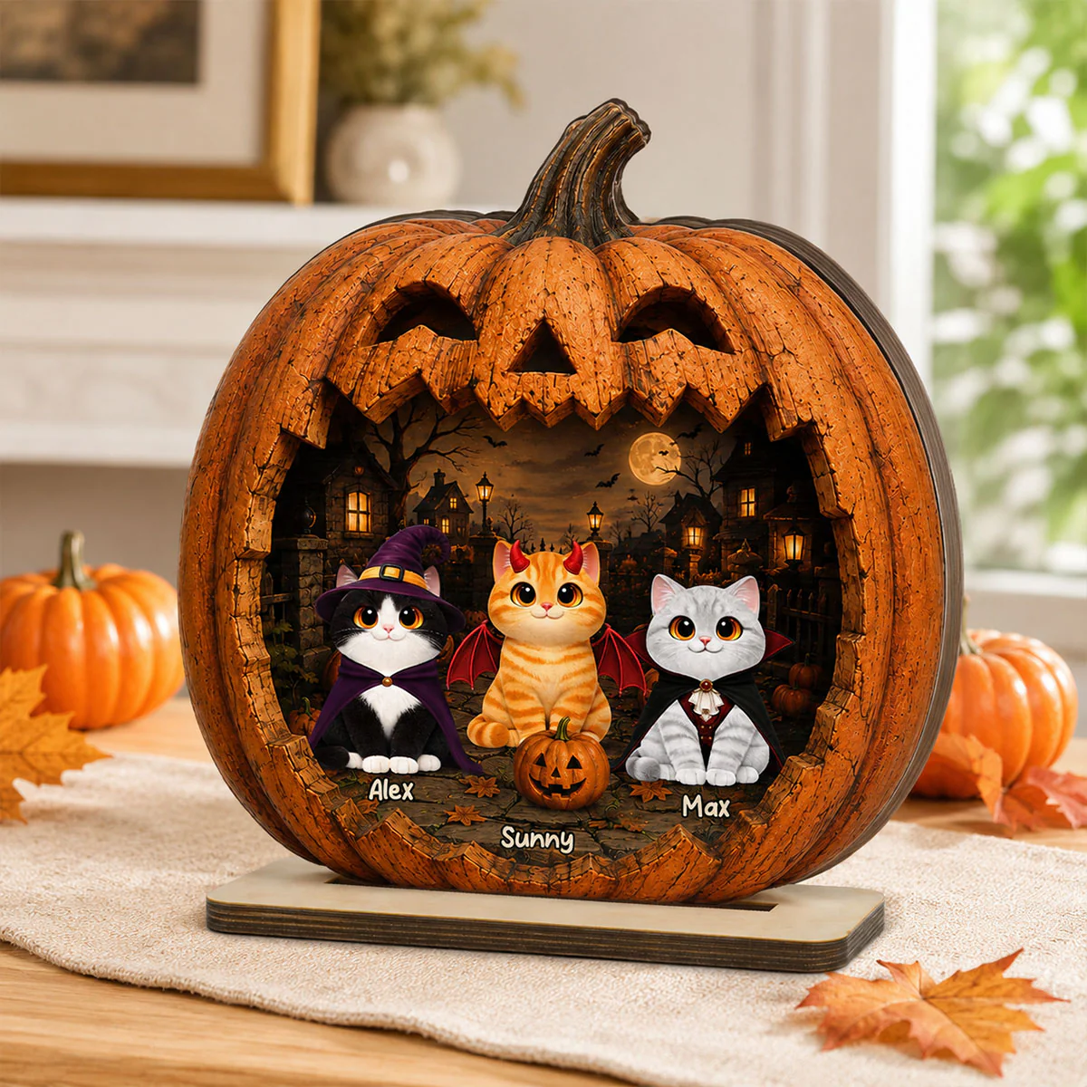 Spooky Halloween Pumpkin Cats - Personalized 2-Layered Wooden Plaque - Halloween Decor For Cat Lovers - Image 8