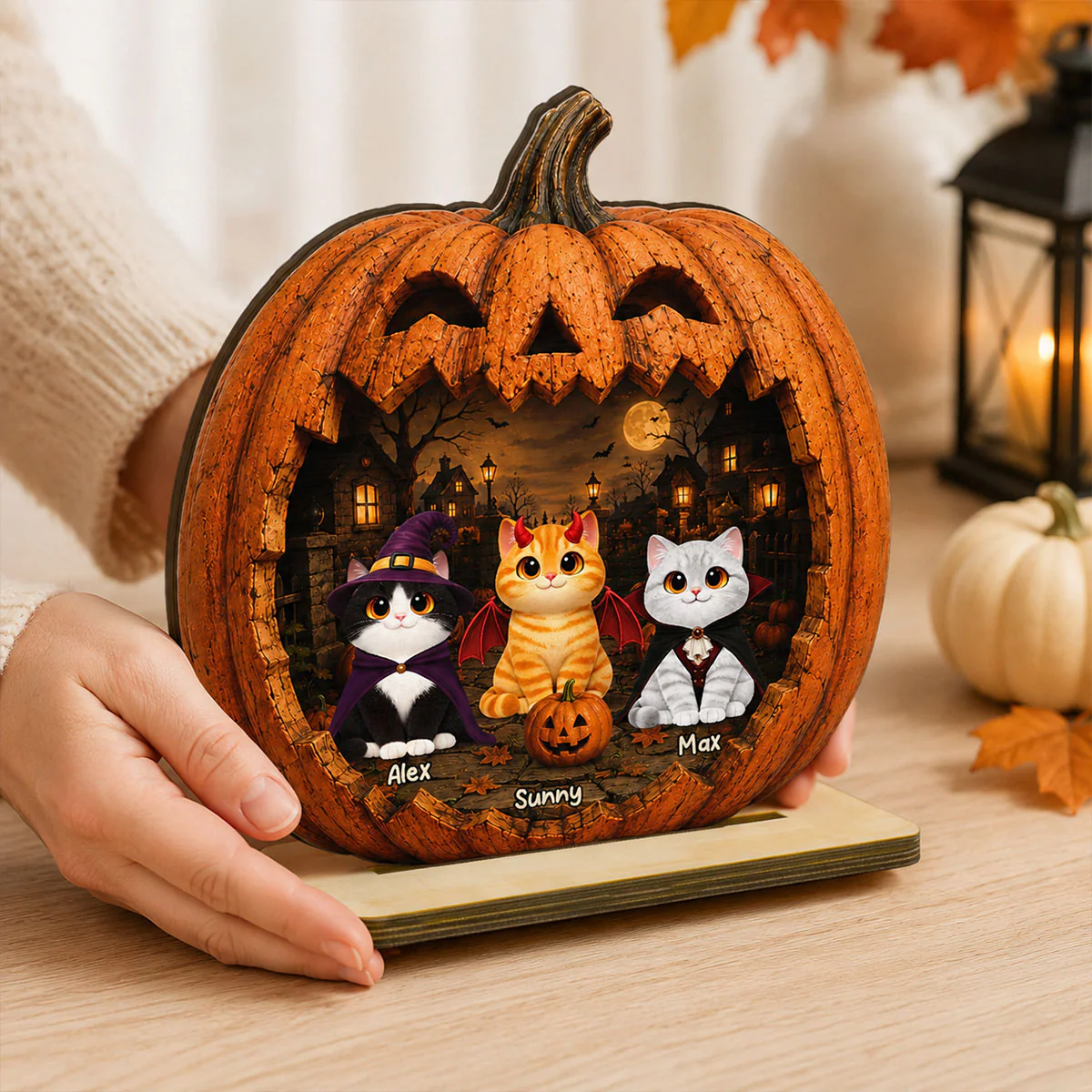 Spooky Halloween Pumpkin Cats - Personalized 2-Layered Wooden Plaque - Halloween Decor For Cat Lovers - Image 9
