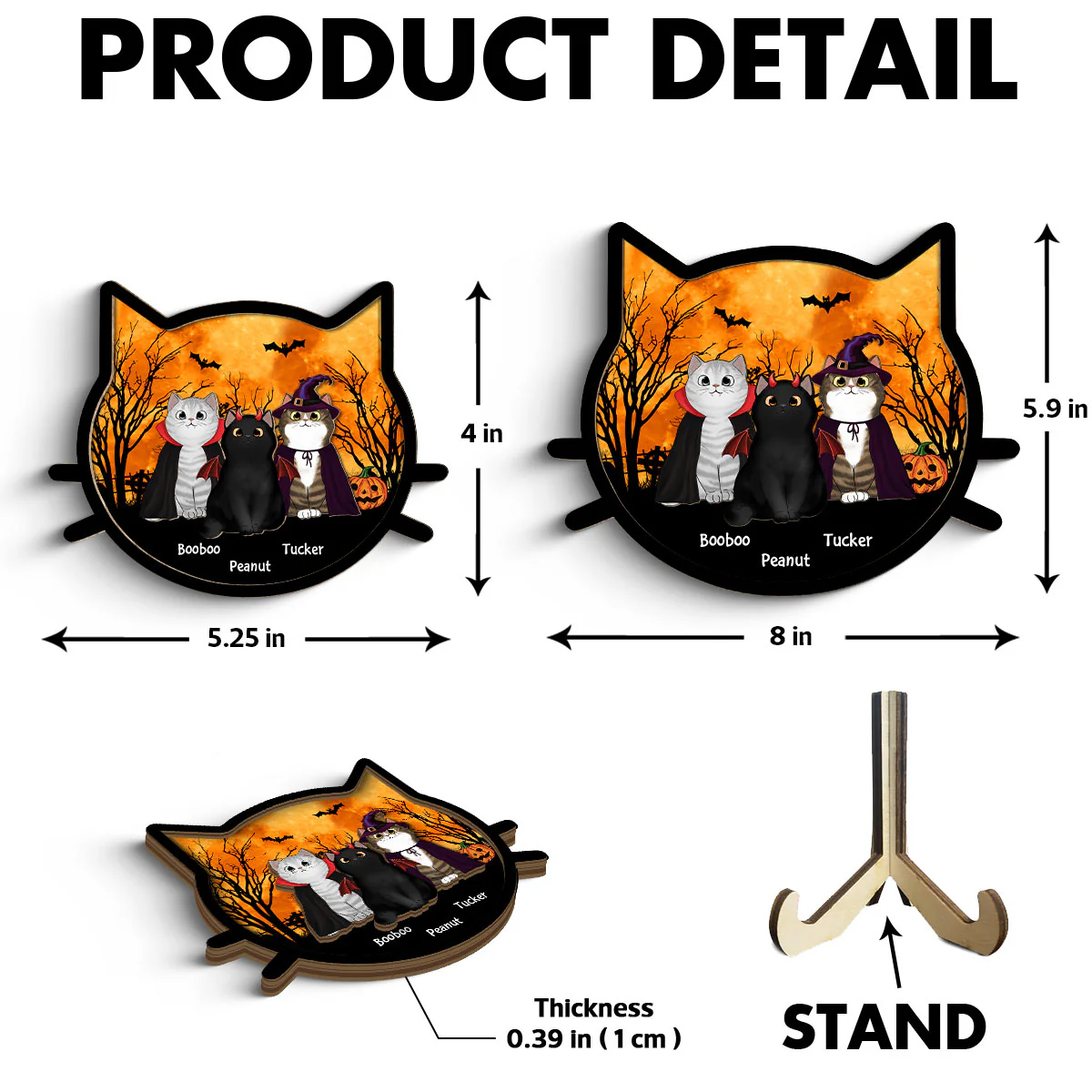 Spooky Halloween Theme Cat Face Personalized 2-Layer Wooden Plaque - Image 8